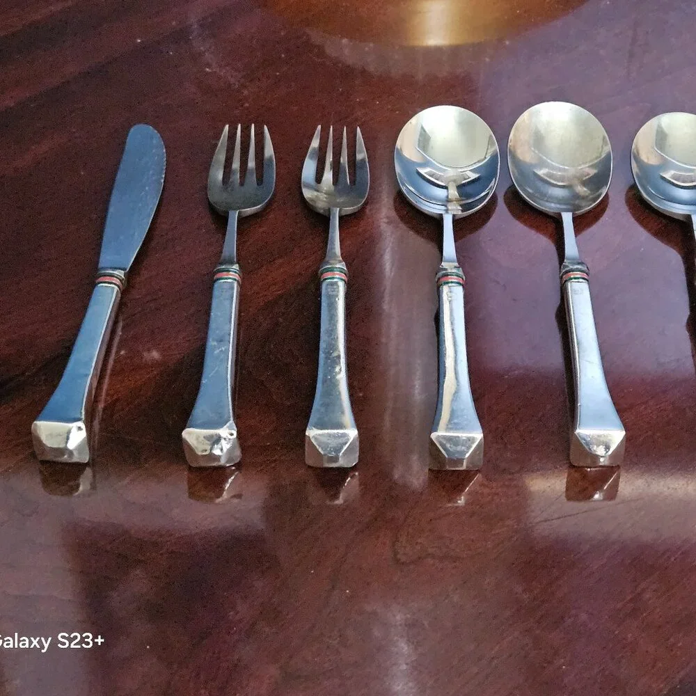 LUXURY RARE ESTATE GUCCI WEB ITALY 925 STERLING SILVER FLATWARE SILVERWARE SET